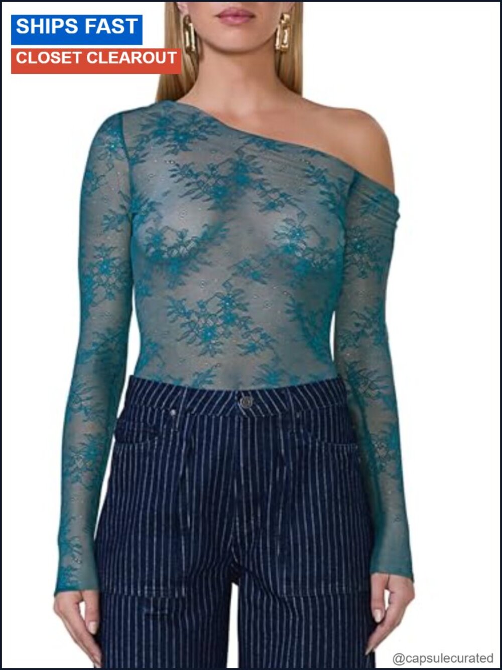 Off Shoulder Long Sleeve Top Asymmetrical Nylon Blend Pullover